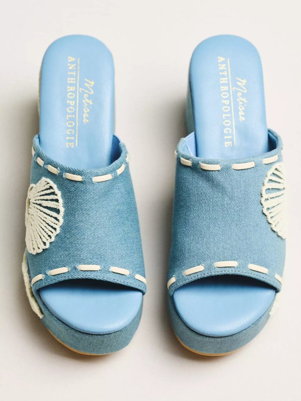 Anthropologie Matisse Exclusive Embroidered Platform Heeled Sandals Dark Denim 8